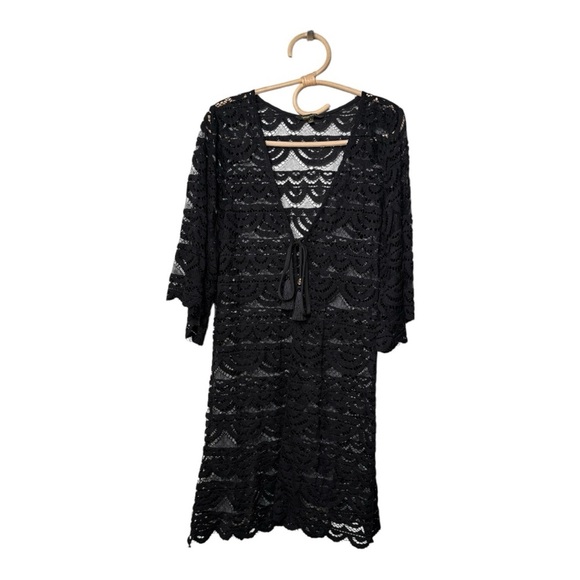 Spiaggia Dolce Black Sweet Beach Tassel Tie Cover Up Size Large 5721-009 NWOT - Picture 1 of 8